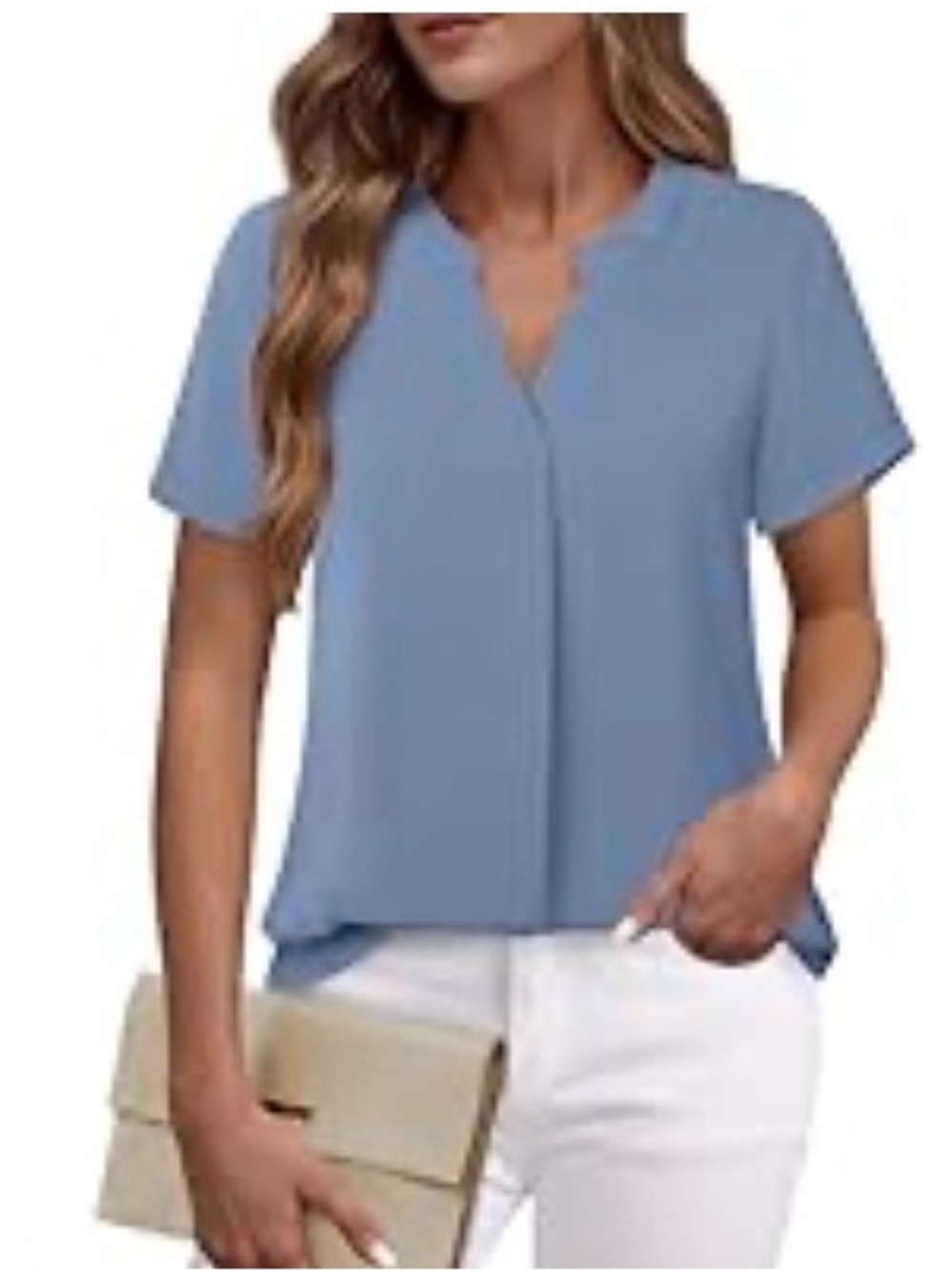 Timeson Women’s Casual Split-Neck Blouse - Muted Blue Gray